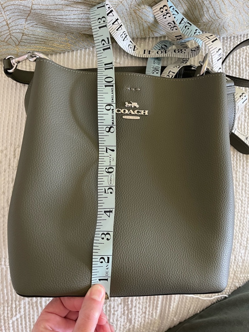 Coach Olive Green Pebbled Leather Shoulder Bag with Silver Logo - Picture 8 of 10